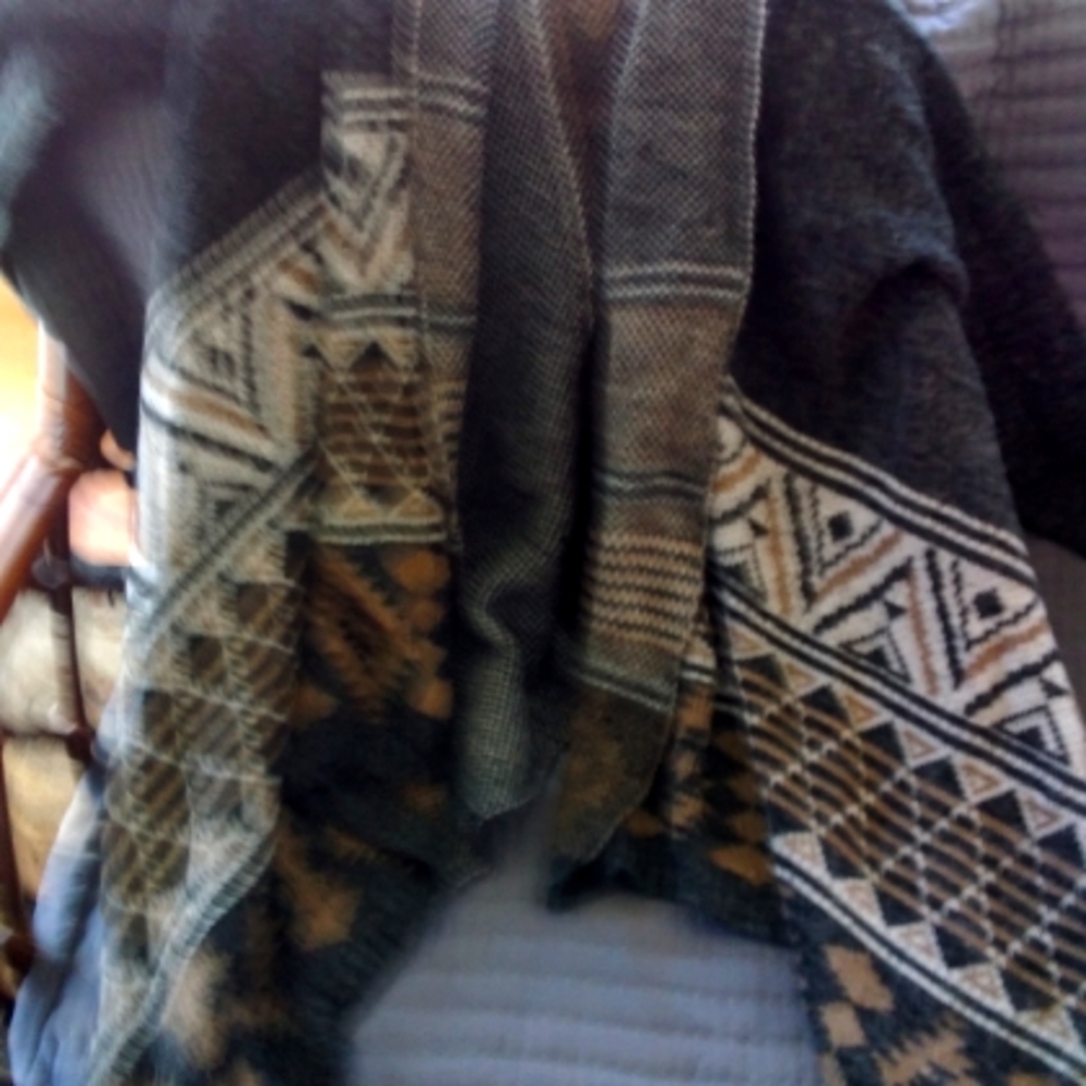 Debut brand size M patterned grey and tan long sweater coat